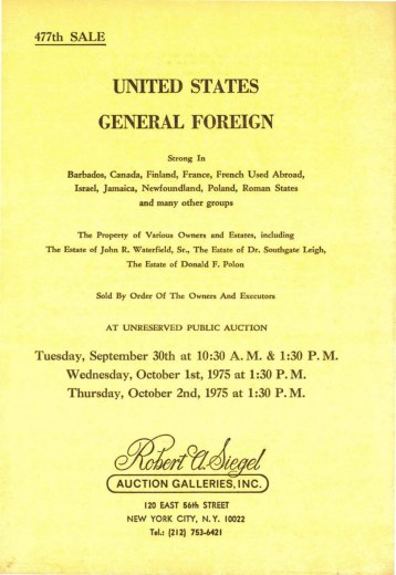 Catalog Cover Sale no. 477 — Siegel Auction Galleries