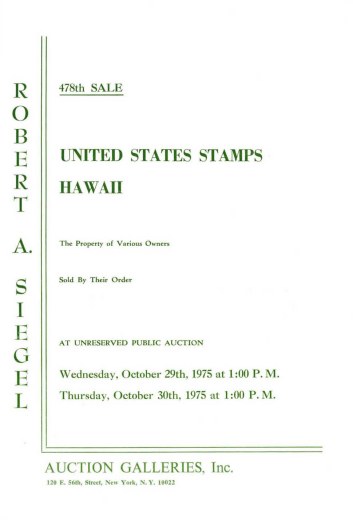 Catalog Cover Sale no. 478 — Siegel Auction Galleries