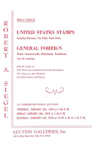 Catalog Cover Sale no. 483 — Siegel Auction Galleries