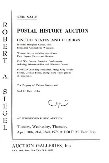 Catalog Cover Sale no. 490 — Siegel Auction Galleries