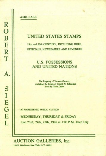 Catalog Cover Sale no. 494 — Siegel Auction Galleries