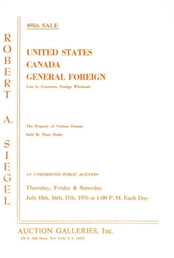 Catalog Cover Sale no. 495 — Siegel Auction Galleries
