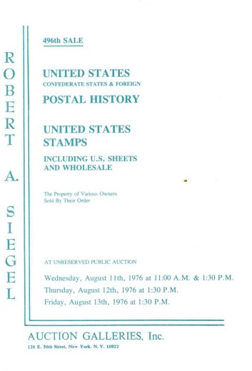 Catalog Cover Sale no. 496 — Siegel Auction Galleries