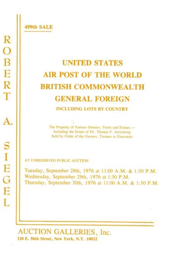 Catalog Cover Sale no. 499 — Siegel Auction Galleries