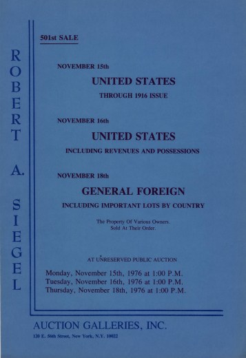Catalog Cover Sale no. 501 — Siegel Auction Galleries