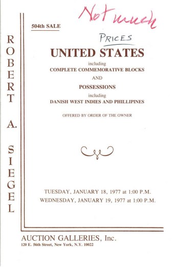 Catalog Cover Sale no. 504 — Siegel Auction Galleries