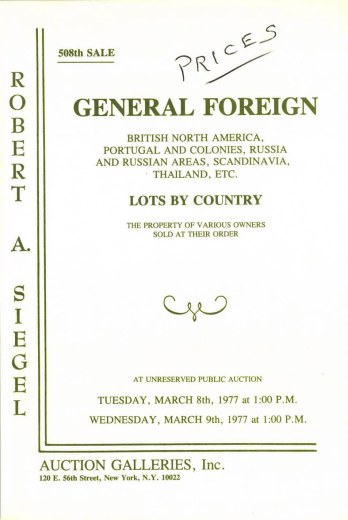 Catalog Cover Sale no. 508 — Siegel Auction Galleries