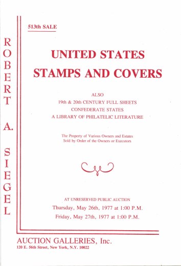Catalog Cover Sale no. 513 — Siegel Auction Galleries