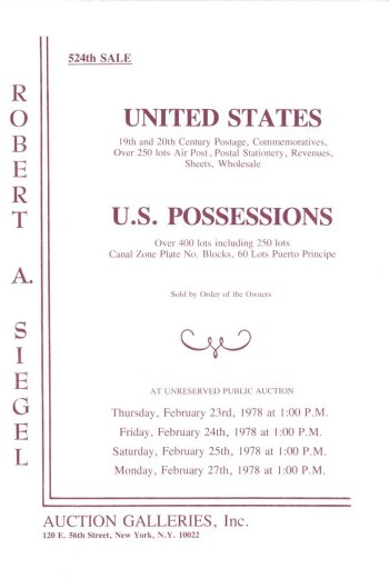 Catalog Cover Sale no. 524 — Siegel Auction Galleries