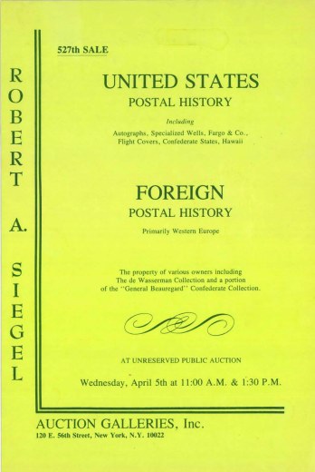Catalog Cover Sale no. 527 — Siegel Auction Galleries