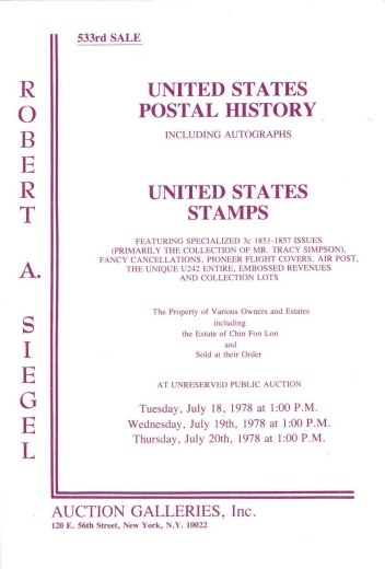 Catalog Cover Sale no. 533 — Siegel Auction Galleries