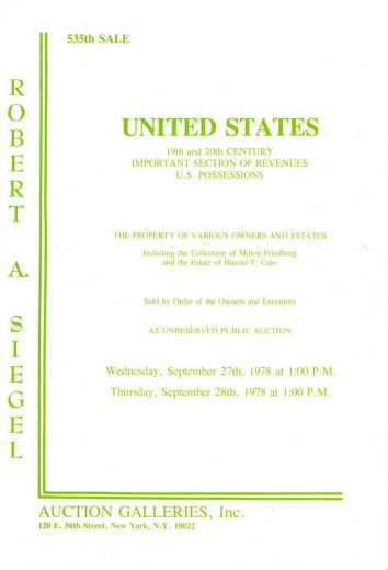 Catalog Cover Sale no. 535 — Siegel Auction Galleries
