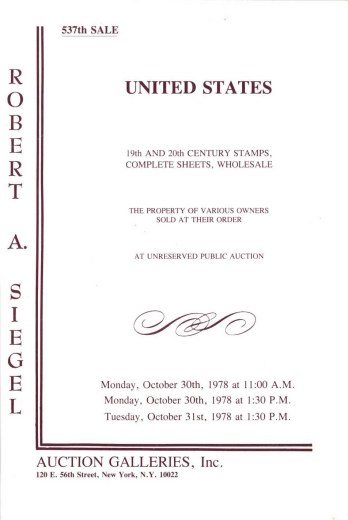 Catalog Cover Sale no. 537 — Siegel Auction Galleries