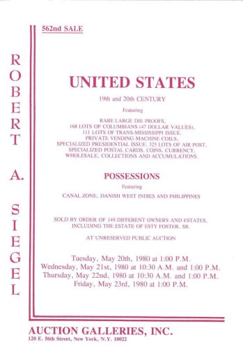 Catalog Cover Sale no. 562 — Siegel Auction Galleries