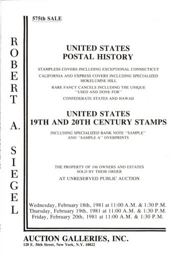 Catalog Cover Sale no. 575 — Siegel Auction Galleries