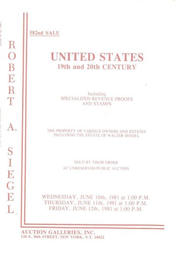 Catalog Cover Sale no. 582 — Siegel Auction Galleries