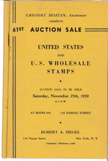 Catalog Cover Sale no. 61 — Siegel Auction Galleries