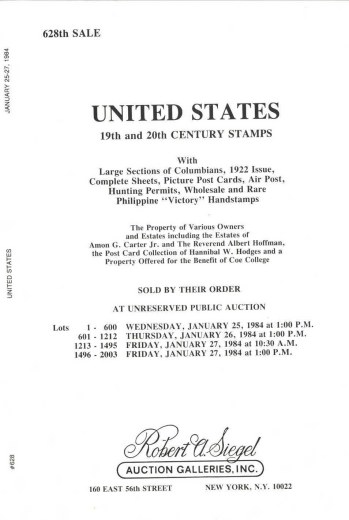 Catalog Cover Sale no. 628 — Siegel Auction Galleries