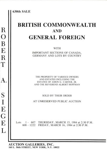 Catalog Cover Sale no. 630 — Siegel Auction Galleries