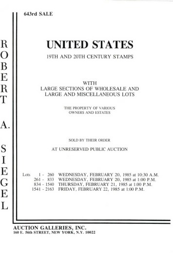 Catalog Cover Sale no. 643 — Siegel Auction Galleries