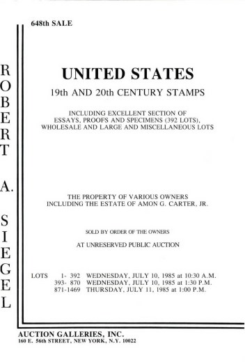 Catalog Cover Sale no. 648 — Siegel Auction Galleries