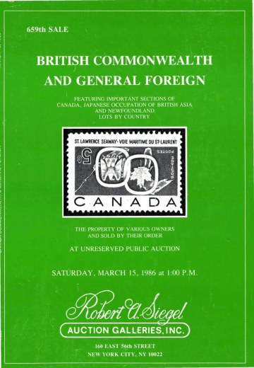 Catalog Cover Sale no. 659 — Siegel Auction Galleries