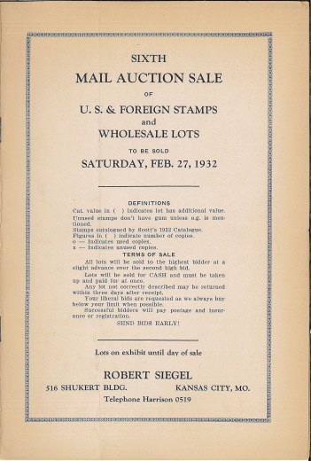 Catalog Cover Sale no. 6 — Siegel Auction Galleries
