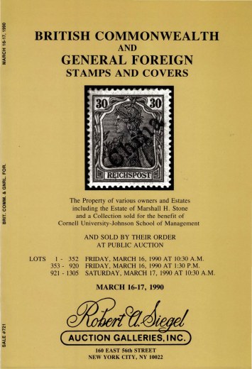 Catalog Cover Sale no. 721 — Siegel Auction Galleries