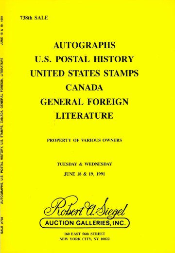 Catalog Cover Sale no. 738 — Siegel Auction Galleries