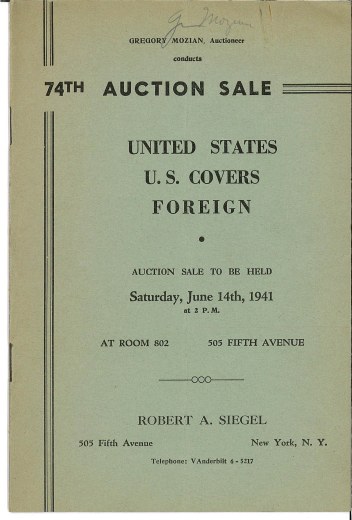 Catalog Cover Sale no. 74 — Siegel Auction Galleries