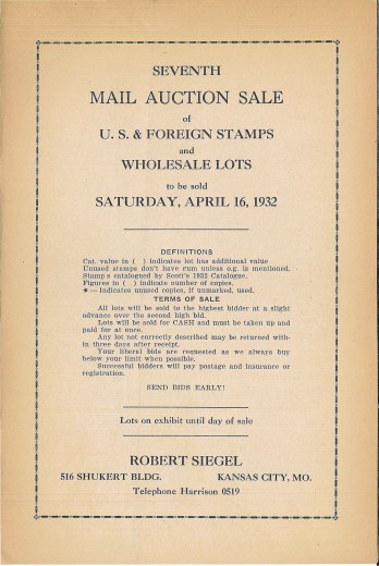 Catalog Cover Sale no. 7 — Siegel Auction Galleries
