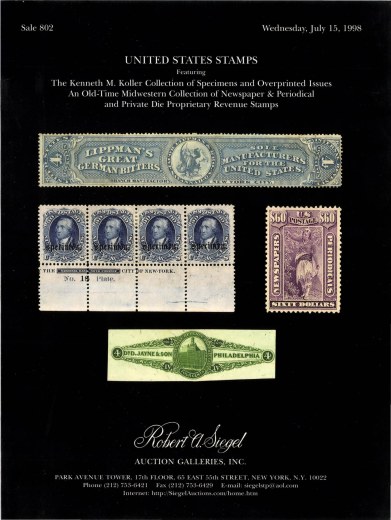 Catalog Cover Sale no. 802 — Siegel Auction Galleries
