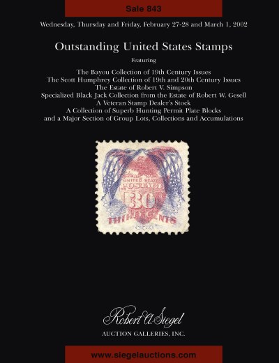 Catalog Cover Sale no. 843 — Siegel Auction Galleries