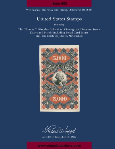 Catalog Cover Sale no. 865 — Siegel Auction Galleries