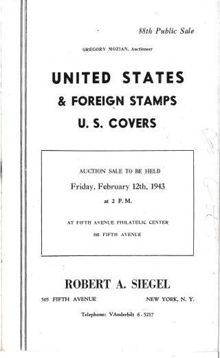 Catalog Cover Sale no. 88 — Siegel Auction Galleries