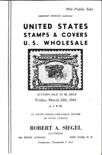 Catalog Cover Sale no. 89 — Siegel Auction Galleries