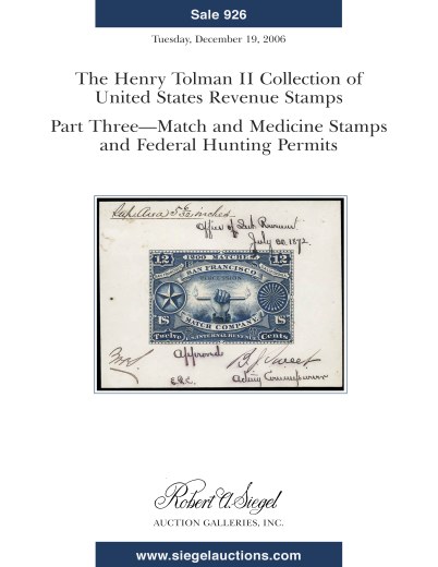 Catalog Cover Sale no. 926 — Siegel Auction Galleries