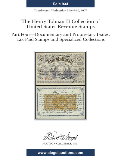 Catalog Cover Sale no. 934 — Siegel Auction Galleries