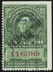 Sale 905, Lot 3596, Revenues, $100.00 Green, Handstamped "Series 1940 (RD64) Sale 905, Lot 3596, Revenues