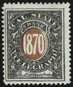 Sale 905, Lot 3766, Telegraph Stamps, California State Telegraph Co., 1870, Black and Red Without Number (5T2) Sale 905, Lot 3766, Telegraph Stamps