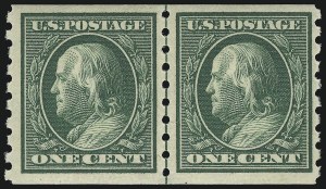 Sale 914, Lot 1454, 1908-12 Issues (Scott 367 to 396), 1c Green, Coil (392) Sale 914, Lot 1454, 1908-12 Issues (Scott 367 to 396)