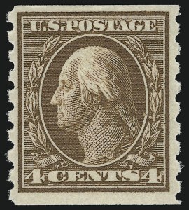 Sale 914, Lot 1473, 1908-12 Issues (Scott 367 to 396), 4c Brown, Coil (395) Sale 914, Lot 1473, 1908-12 Issues (Scott 367 to 396)