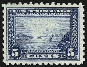 Sale 914, Lot 1502, 1913-15 Panama-Pacific Issue (Scott 397 thru 404), 5c Panama-Pacific, Perf 10 (403) Sale 914, Lot 1502, 1913-15 Panama-Pacific Issue (Scott 397 thru 404)