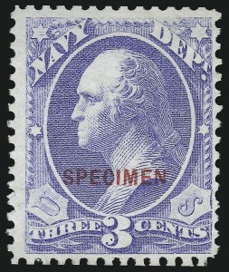 Sale 914, Lot 2257, Official Specimens, 3c Navy, Specimen Ovpt. (O37S) Sale 914, Lot 2257, Official Specimens