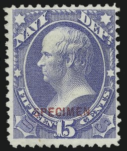 Sale 914, Lot 2259, Official Specimens, 15c Navy, Specimen Ovpt. (O42S) Sale 914, Lot 2259, Official Specimens