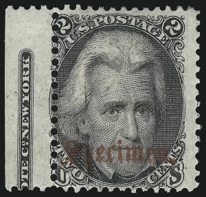 Sale 914, Lot 416, 1861-66 Issue, 2c Black, Specimen Ovpt. Ty. B (73S-B) Sale 914, Lot 416, 1861-66 Issue