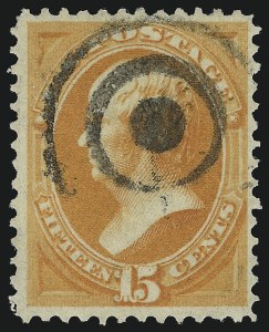 Sale 914, Lot 707, 1870-88 Bank Note Issues (National, Scott 145 thru 155), 15c Bright Orange (152) Sale 914, Lot 707, 1870-88 Bank Note Issues (National, Scott 145 thru 155)