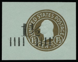 Sale 930, Lot 2890, Postal Stationery, 1½ on 1½ Brown on Blue, Cut Square (U506) Sale 930, Lot 2890, Postal Stationery