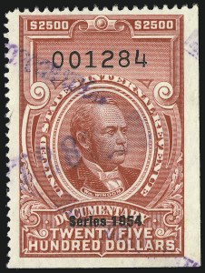 Sale 953, Lot 1849, Revenues (Third Issue, Proprietary), $2,500.00 Carmine, Series 1954 (R685) Sale 953, Lot 1849, Revenues (Third Issue, Proprietary)