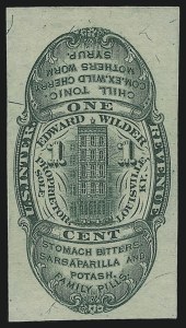 Sale 953, Lot 1890, Medicine Stamps, Edward Wilder, 1c Green, Silk Paper (RS265b) Sale 953, Lot 1890, Medicine Stamps